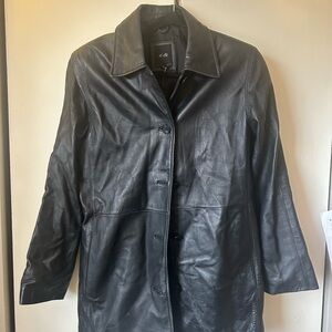 Classic Black Leather Button-Front Jacket
